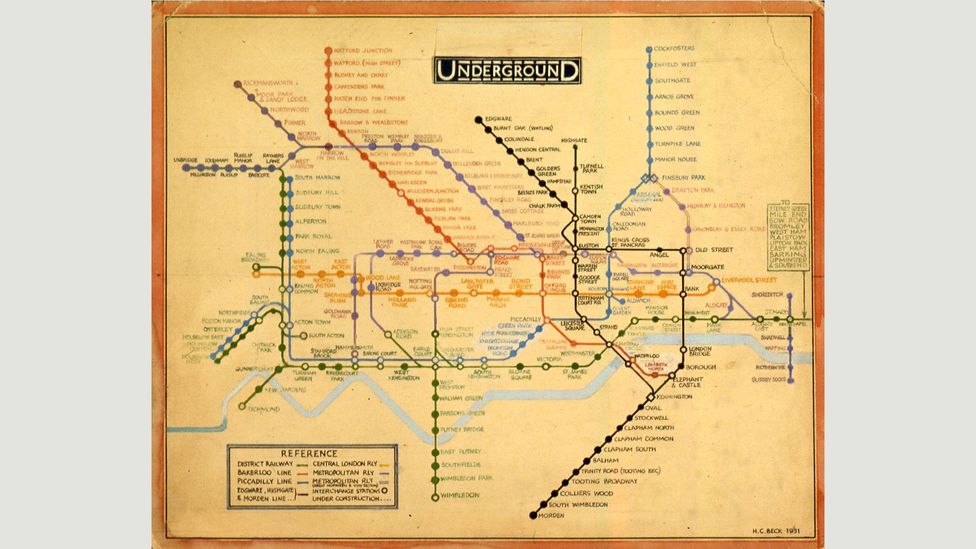 Показаний тут дизайн Гаррі Бека 1931 стане основою для всіх майбутніх карт метрополітену (Фото: TfL з колекції Лондонського музею транспорту)